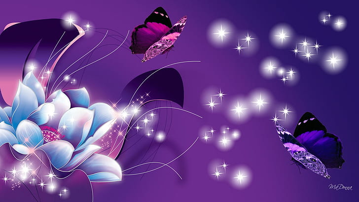 Pics of Flowers and Butterflies, artistic, sparkles, purple, flower Free HD Wallpaper