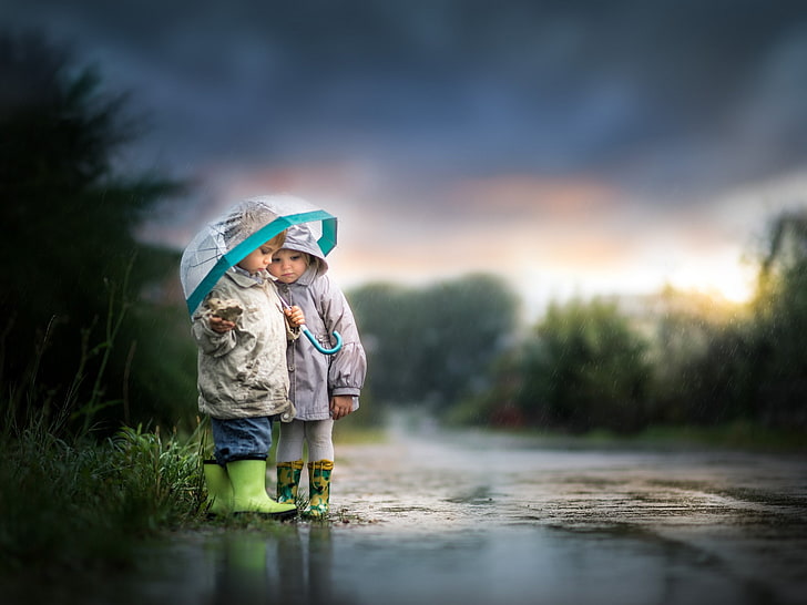 Pretty Girls Rain, full length, sister, water, plant