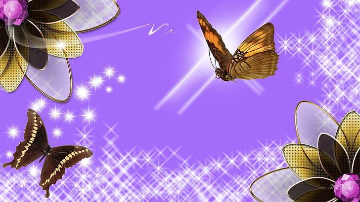 Purple Butterfly Theme, sparkle, animals, butterflies, flowers Free HD Wallpaper