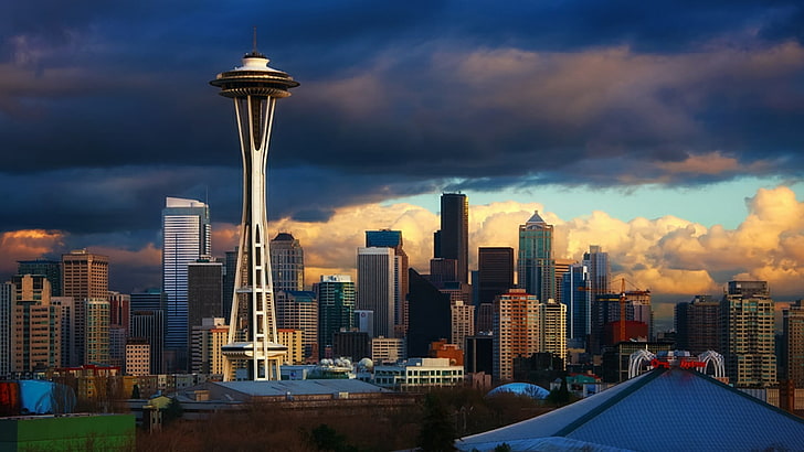 Seattle Skyline Template, landmark, spire, residential district, usa Free HD Wallpaper