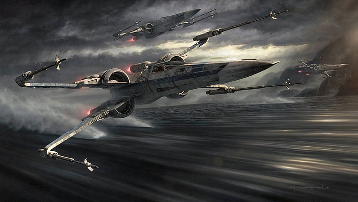 Star Wars T 70 X Wing, aerospace industry, sky, airplane, smoke  physical structure Free HD Wallpaper