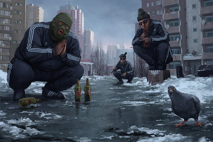 Stefan Koidl Artwork, gopniktown, winter, humor, the city