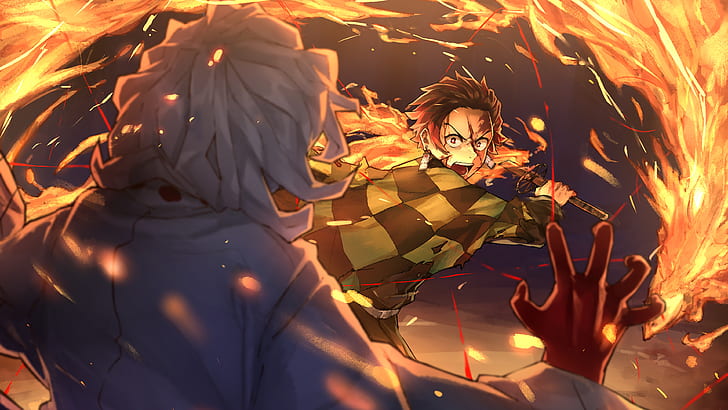 Tanjiro Kimetsu No Yaiba, fire, kimetsu no yaiba, katana, tanjiro kamado Free HD Wallpaper