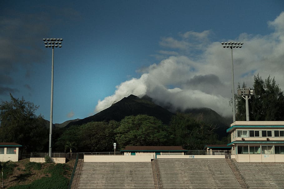 track and field, mountains, hawaii, lights