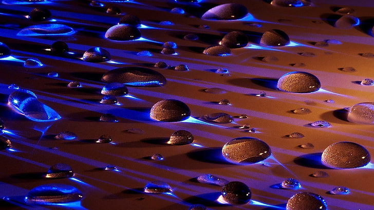 Water Drops On Blue, lighting equipment, abundance, ceiling, hanging Free HD Wallpaper