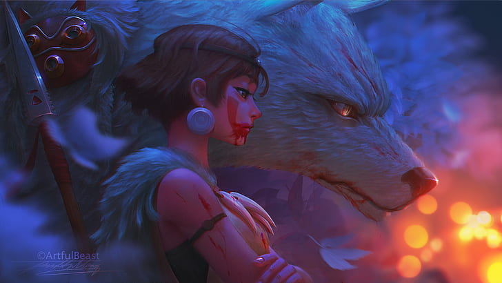 Wolf Girl deviantART, fantasy art, anime, blood, curious Free HD Wallpaper