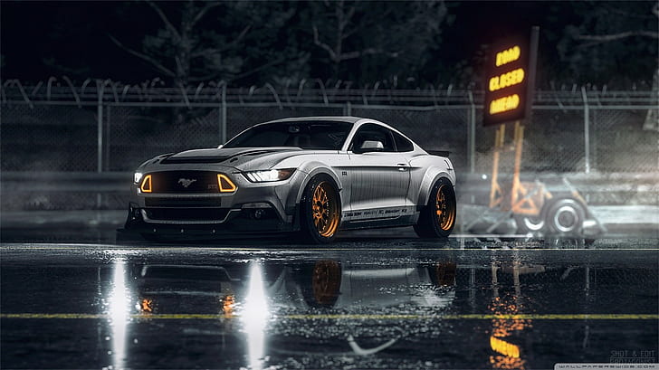 2015 Ford Mustang RTR, yellow taxi, night, mustang, city Free HD Wallpaper