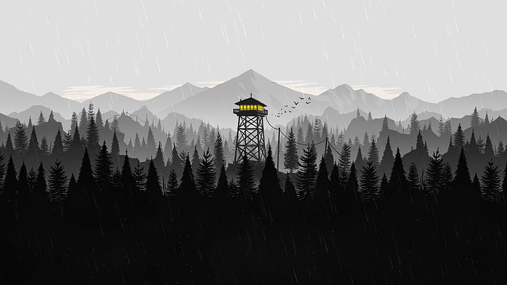 Black and White Forest, art,, firewatch, simple, Firewatch Free HD Wallpaper