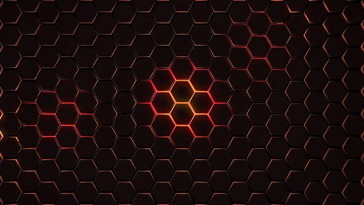 Black Hexagon Pattern, closeup, indoors, honeycomb, metal