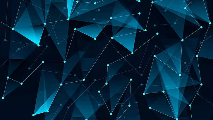 Blue Abstract Art Geometric, illuminated, geometric shape, connection, no people Free HD Wallpaper