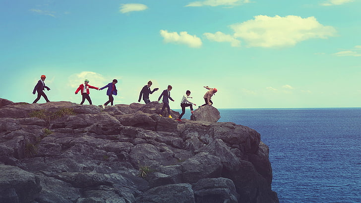 BTS, rock, nature, horizon, day Free HD Wallpaper