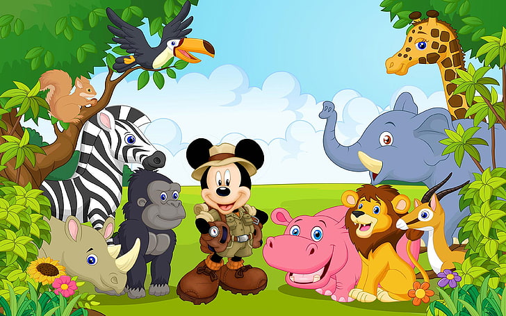 Cartoon Jungle Grass, animal, tree, mammal, feline