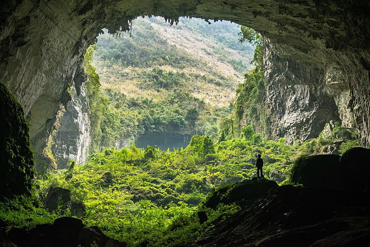 China Forest Cave, cave, real people, silhouette, tree Free HD Wallpaper