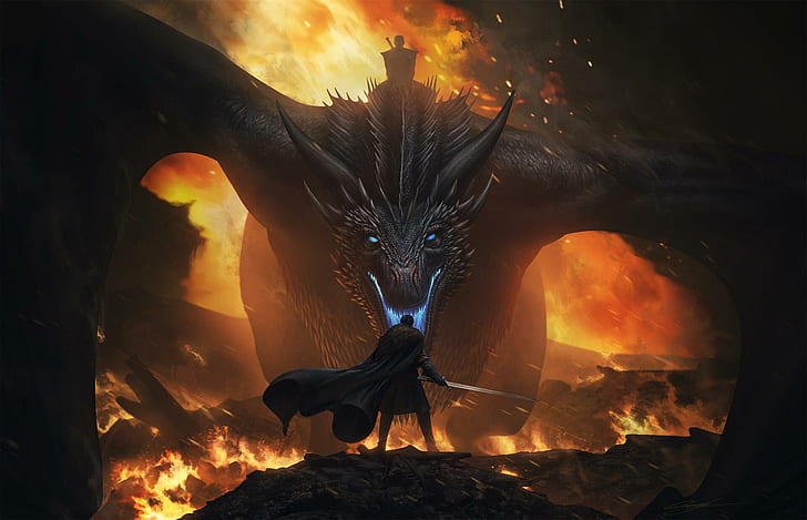 Dragons On Game of Thrones, jon snow, tv show, night king game of thrones, warrior
