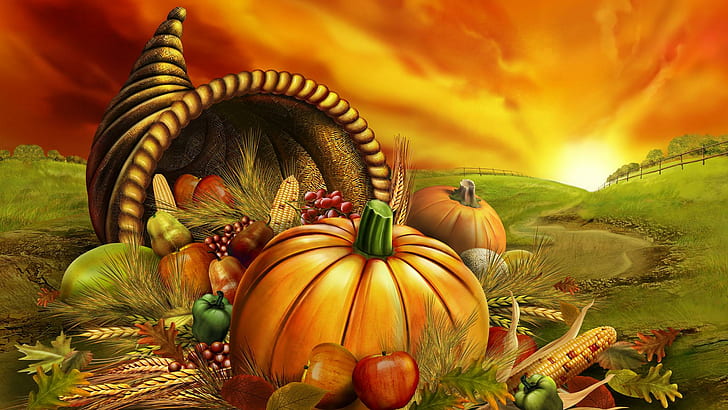 Fall Coffee, thanksgiving, day, cornucopia, 3d and cg Free HD Wallpaper