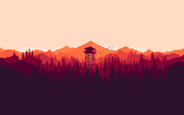 Firewatch, tranquil scene, sunset, artwork, illustration Free HD Wallpaper