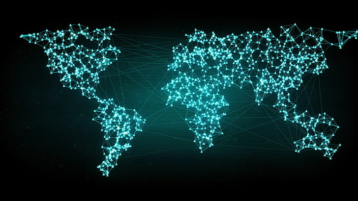 Internet Connectivity World Map, world map, network, connecting, electric blue Free HD Wallpaper