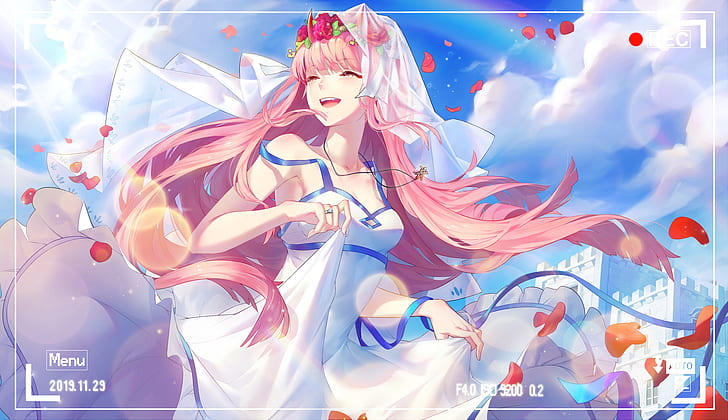 Ivory Beach Wedding Dress, darling in the franxx, wedding dress, zero two darling in the franxx, anime Free HD Wallpaper