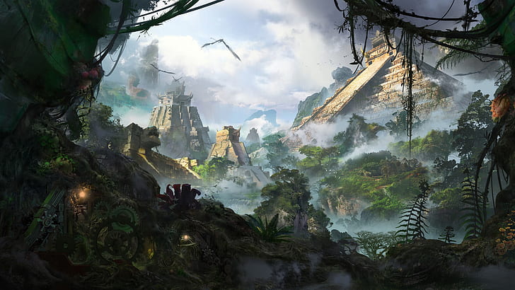 Jungle Temple Clip Art, fantasy art, temple, artwork, jungle Free HD Wallpaper