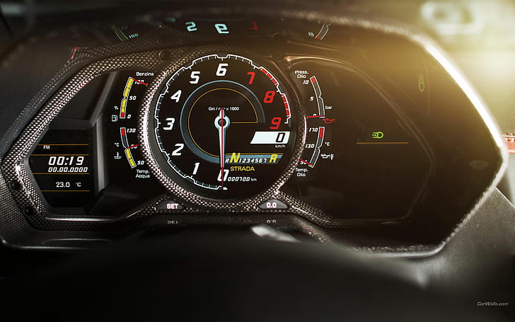 Lambo Interior, dash, fiber, gauges, carbon Free HD Wallpaper