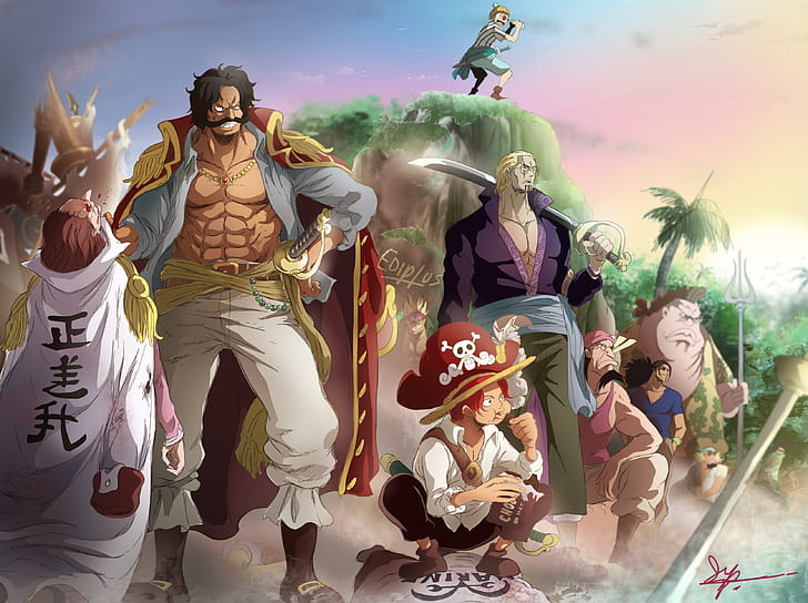 Luffy and Shanks, silvers rayleigh, one piece, seagull one piece, scopper gaban Free HD Wallpaper