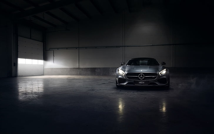 Mercedes, empty, illuminated, mercedesbenz, headlight Free HD Wallpaper