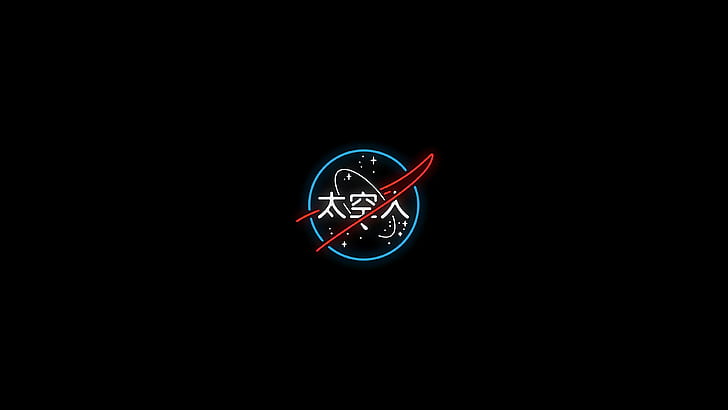 NASA Logo Galaxy, japanese, nasa, black background, simple