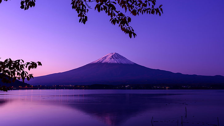 Purple Flowers Mountain Lake, volcanic crater, reflection, twilight, travel destinations