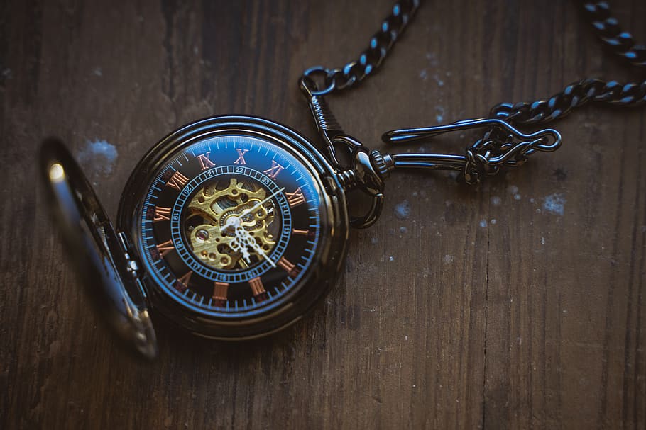 Quartz Pocket Watch, indoors, watch, hours, still life