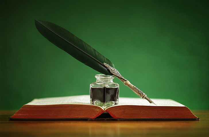 Quill and Inkwell, wood  material, page, author, poet Free HD Wallpaper