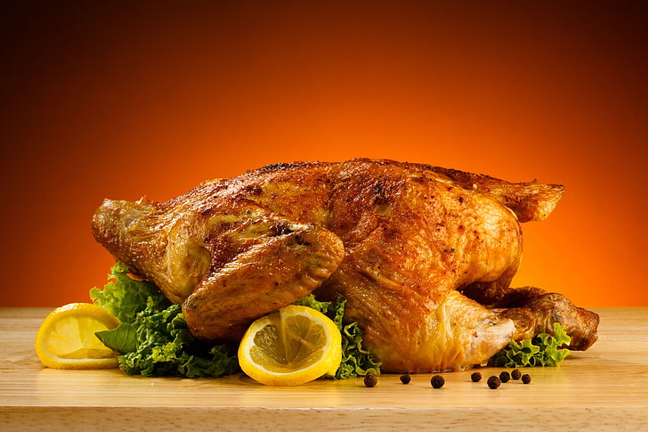 Roasted Chicken, turkey meat, baked, table, appetizer Free HD Wallpaper
