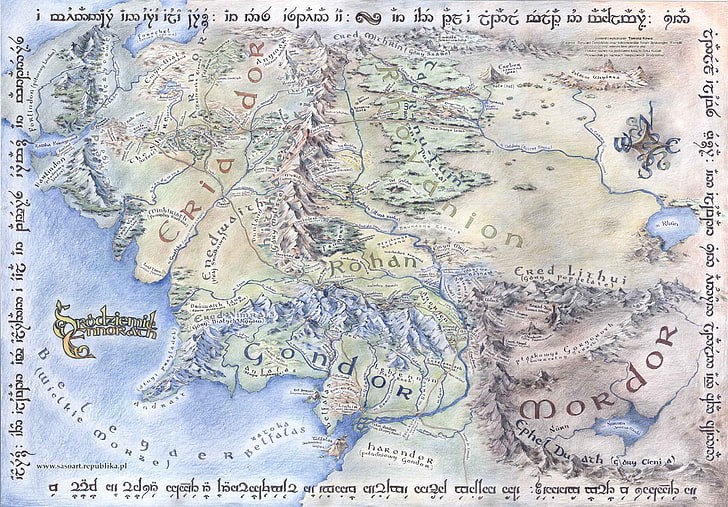 Shire Middle Earth Map, gondor, communication, rohan, angmar