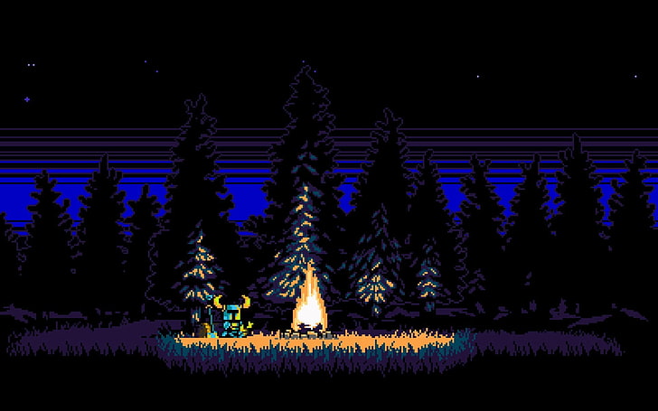 Shovel Knight Campfire, dark, retro games, light, sky