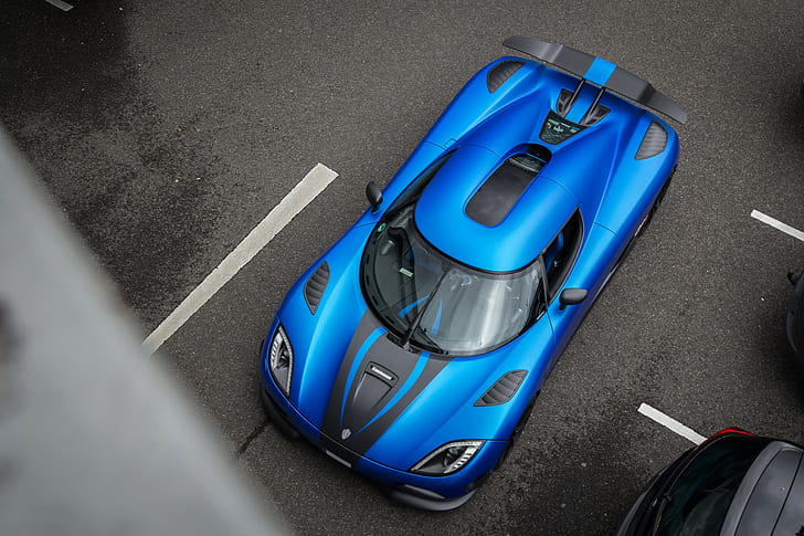 super car, aerial view, koenigsegg, blue Free HD Wallpaper