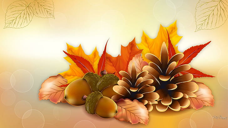 Thanksgiving Pumpkins, maple, thanksgiving, autumn, acorns Free HD Wallpaper