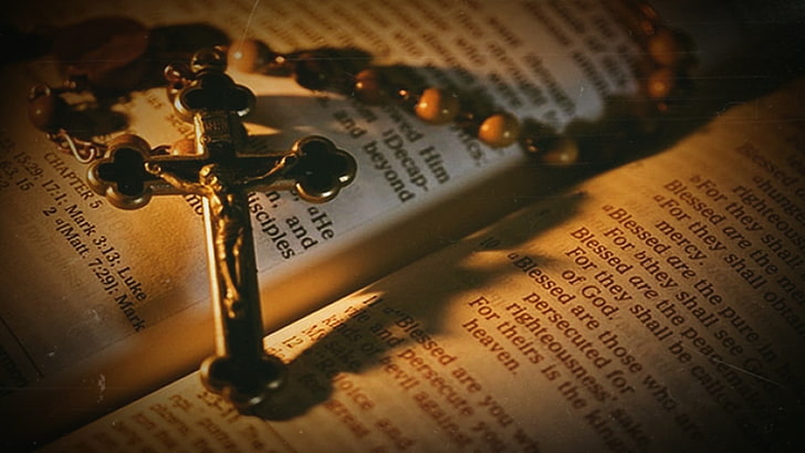 The Jesus Bible, cross, high angle view, closeup, jesus christ Free HD Wallpaper