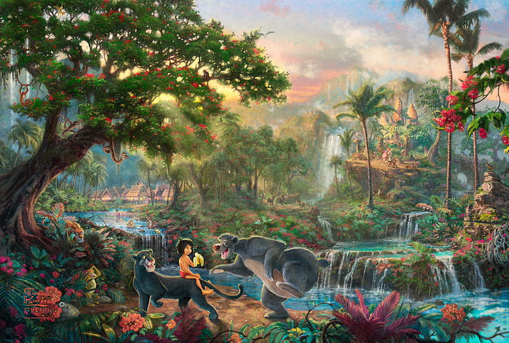 Thomas Kinkade Disney Tarzan, the ball, cultures, sher khan, vertebrate