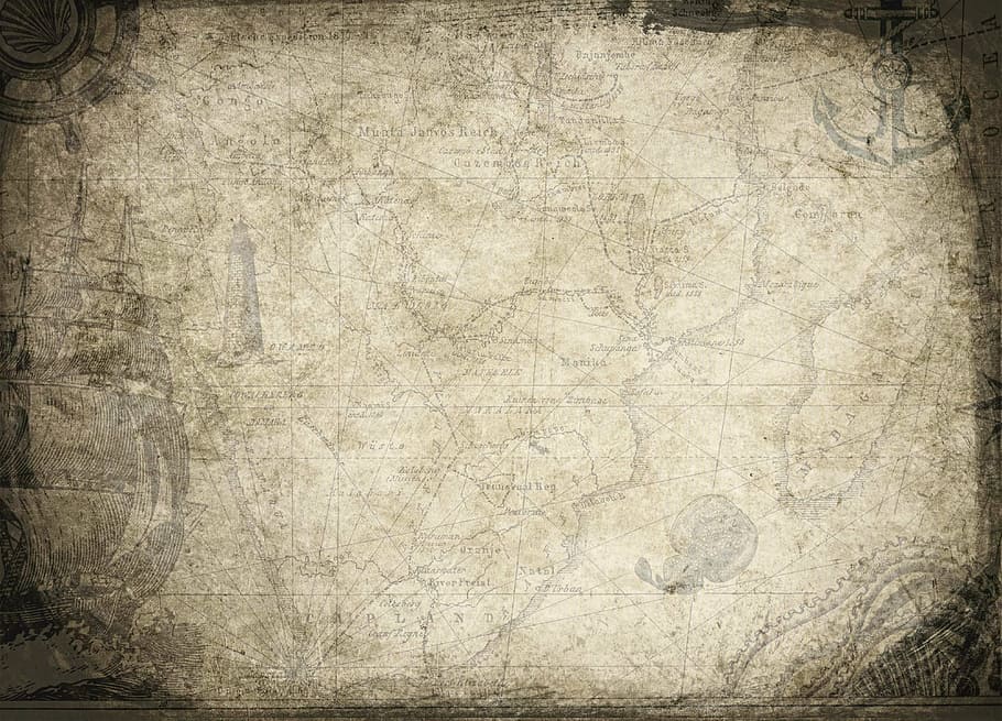 Treasure Map Illustration, vignette, scratched, rough, ancient