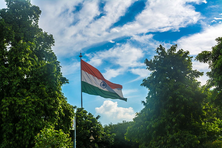 trees, tricolor, indian flag, cloud  sky Free HD Wallpaper