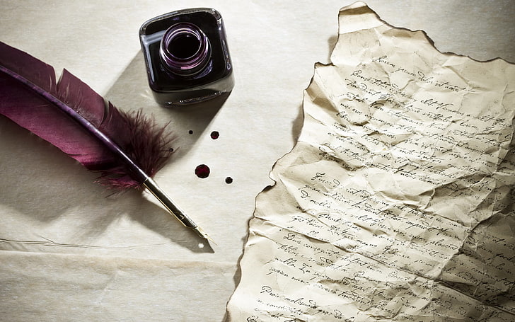 Vintage Quill Pen, correspondence, nostalgia, dirt, feather Free HD Wallpaper