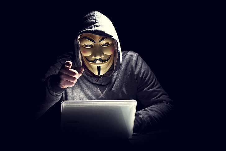 Yellow Hacker Mask, adult, mystery, communication, technology Free HD Wallpaper