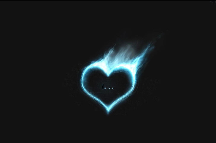 Aesthetic Blue Neon Heart, light  natural phenomenon, neon, studio shot, message Free HD Wallpaper