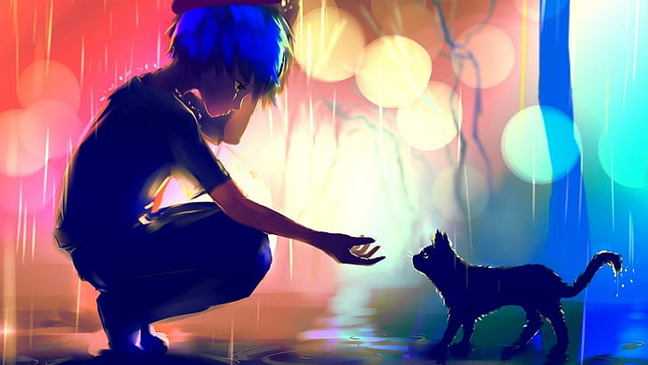 Anime Cat Boy Sketch, loneliness, scenic, anime boy, anime