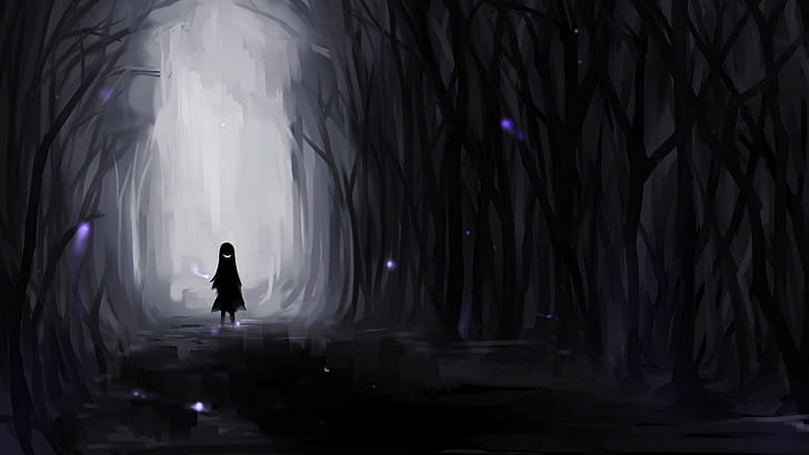 Anime Forest Night, creepy, drawing, forest, digitalartwork Free HD Wallpaper