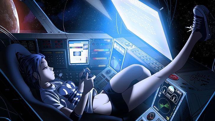 Anime Gamer Girl Profile Pic, one person, computer, women, spaceship Free HD Wallpaper