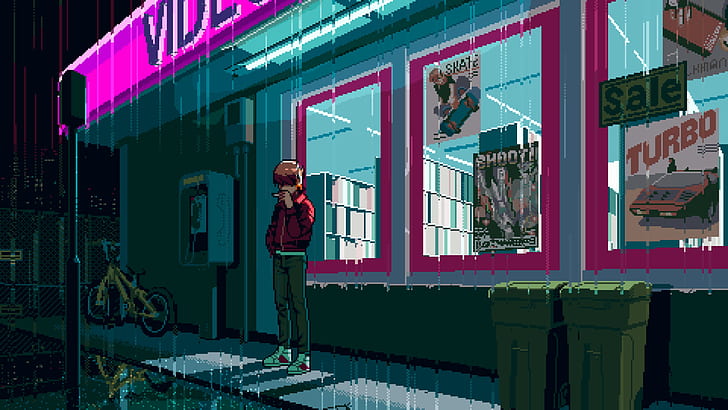 Awesome Pixel Art, retro style, hibit studios, rain, video games Free HD Wallpaper