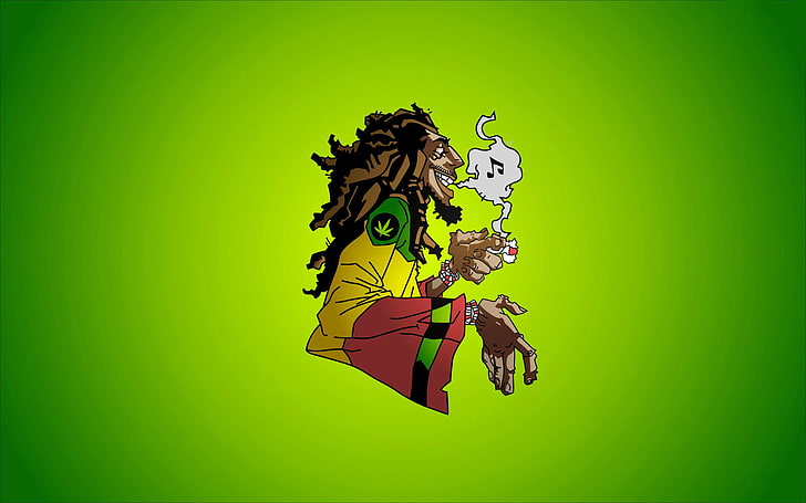 Bob Marley Cannabis, green background, colored background, reggae, marijuana Free HD Wallpaper