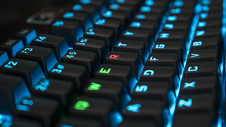 Cool RGB Keyboard, push button, blue, wireless technology, letter Free HD Wallpaper