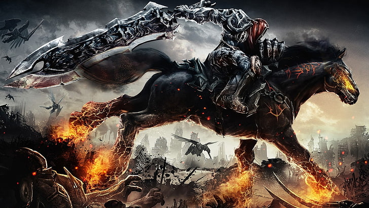 Darksiders War Concept Art, outdoors, war darksiders, fire  natural phenomenon, animal representation Free HD Wallpaper