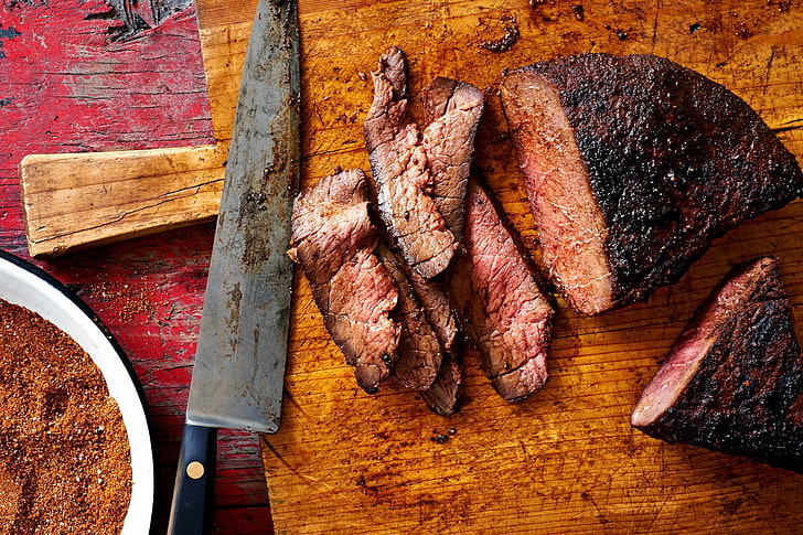 Easy Grilled London Broil, red meat, wood  material, food and drink, directly above